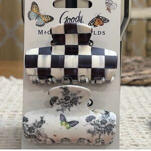 MacKenzie-Childs Black & White Checker and Floral Butterfly Hair Claws